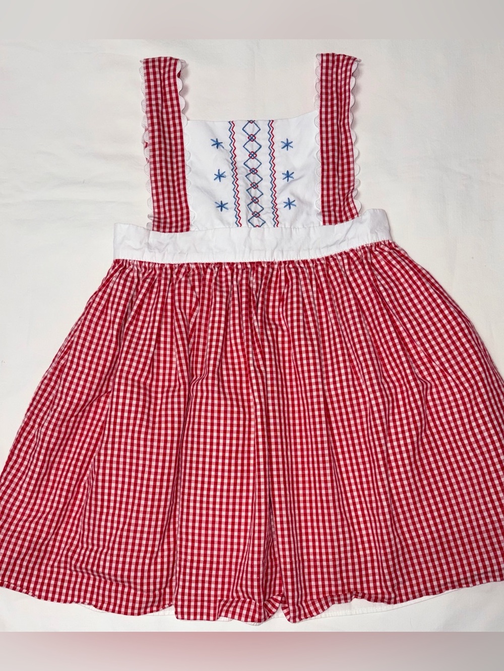 The Proper Peony full lined red checked Bib dress w/ self tie belt sz 4T EUC